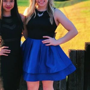Black and blue mini homecoming dress